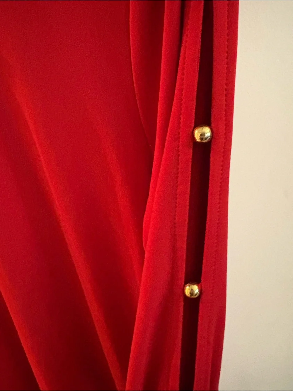 Michael Kors Red Long-Sleeve Top with Gold Stud Sleeve Detail